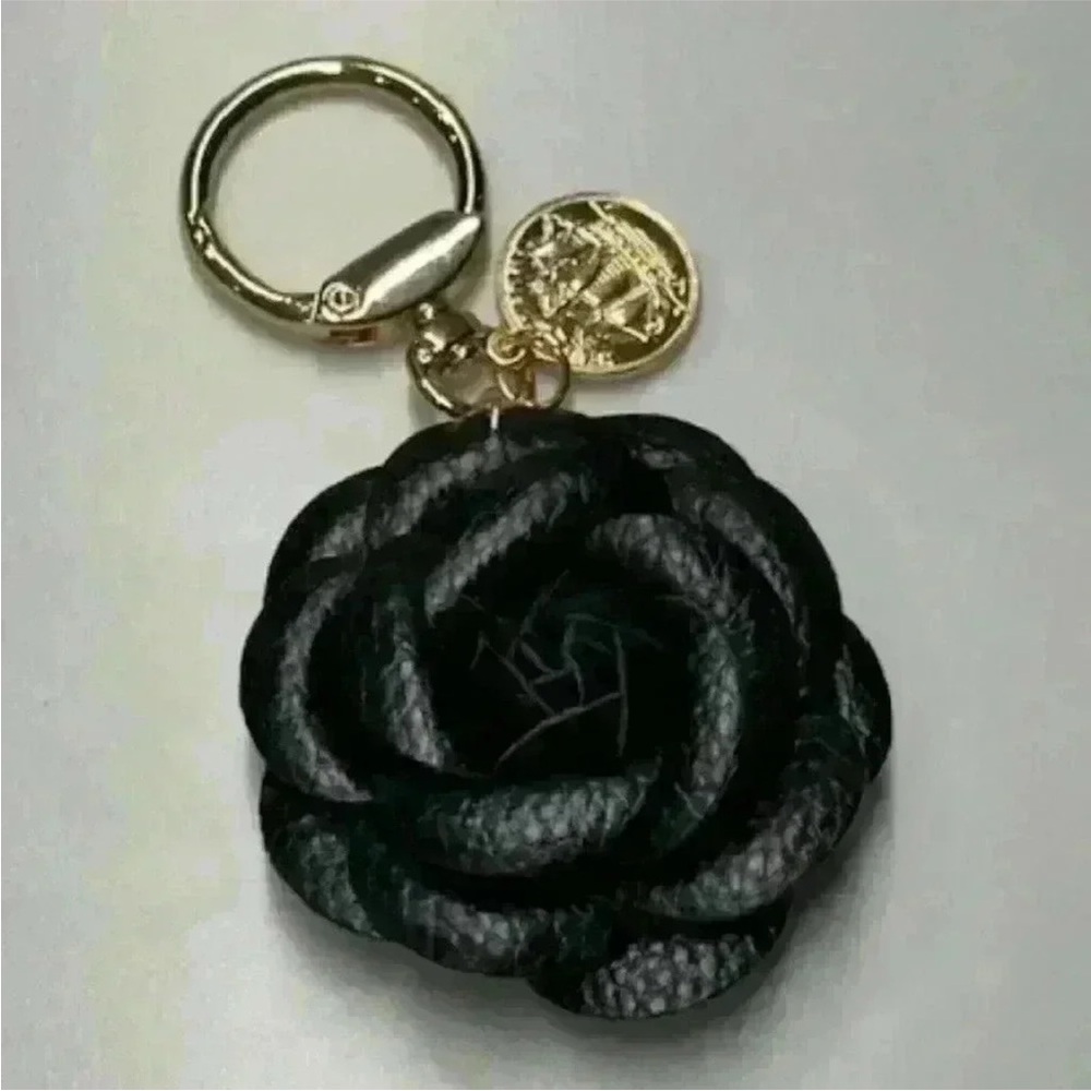 NWT Camellia Keychain Fob Bag Charm Black Flower